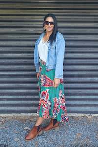 Pants: Teal & Rust Leaf - Magnolia Maxi Skirt
