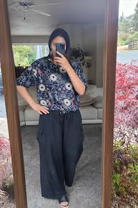 Verity Tie Tops: Short Sleeve Verity Tie Top - Navy Embroidery