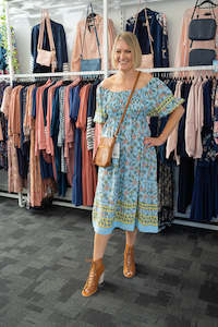 Boho Dresses: Shirred Maeve Dress -  Sky Blues