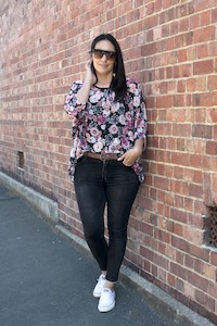 Black & Pink Cosmos Draped Top - Floral Collection
