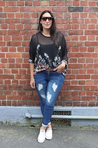 Black Delicate Floral Draped Top - Floral Collection