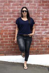 Flutter Sleeve Tees: Navy Flutter Sleeve Tee