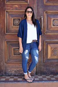 Short Plain Kimono -  Navy