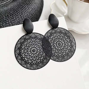 Earrings: Black Mesh Mandala Earrings