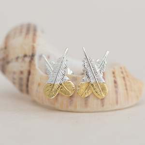 Earrings: Silver - Huia Feather Studs
