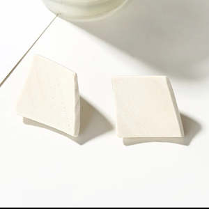 Earrings: Cream Diamond Shaped Wooden Earrings