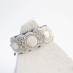 Jewellery: Beaded Wide Bracelet - Cream