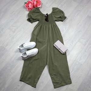Jumpsuits: Khaki - Shirred Bust Milly Jumpsuit