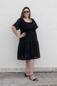 Dresses: Plain Shirred Bust Louisa Dress - Liquorice