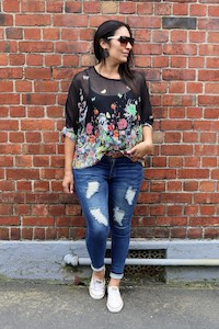 Draped Tops: Green Poppy Draped Top - Floral Collection