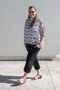 All D T And B T: B/W Ink Blot Draped Top - Vogue Collection