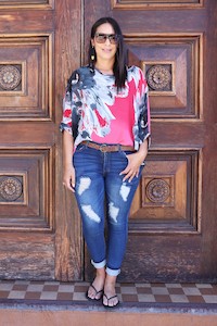 Draped Tops: Pink Feathered Draped Top - Wild Collection