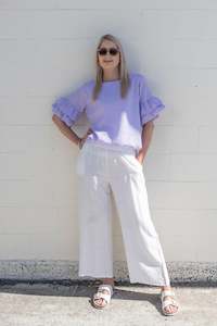 Flutter Sleeve Tees: Wisteria - Plaid Valerie Ruffle Sleeve Top