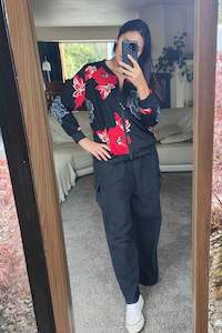 Floral Zip Ups: Graphic Red & Black Floral Zip Up