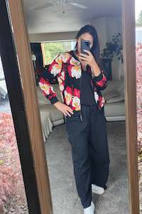 Floral Zip Ups: Bright Coloured Floral Zip Up - Black