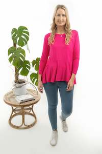 Ls Essential Tops All Colourways: LS Loose Ruffle Hem Top - Hot Pink