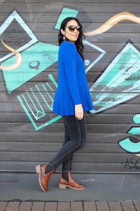 Ls Essential Tops All Colourways: LS Loose Ruffle Hem Top - Cobalt