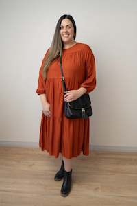 Cicely Smock Dresses: LS Cicely Smock Dress - Rust