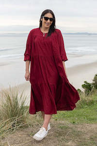 Cicely Smock Dresses: LS Cicely Smock Dress - Wine