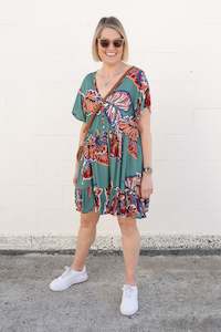 Boho Kara Tunics: Teal & Rust Leaf - Boho Loose Kara Tunic
