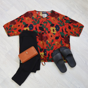 Short Sleeve Verity Tie Top- Persimmon Autumn Floral