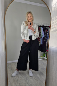 All Nooz Cardis: W/B - Striped Button-Up Cardi
