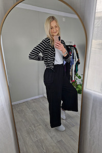 B/W - Striped Button-Up Cardi