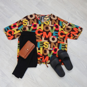 Short Sleeve Verity Tie Top - Bright Brown Alphabet