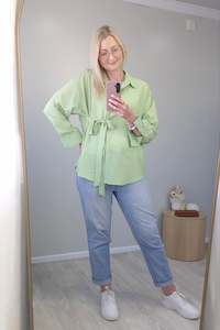 Tie Front Button Up Shirt - Lime