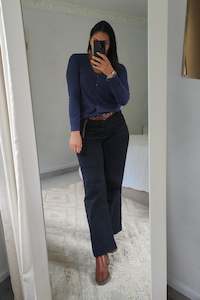 Knits: Denim Blue Button-Up Cardi