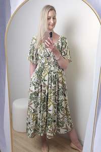 Shirred Bust Soph Maxi - Green Flora