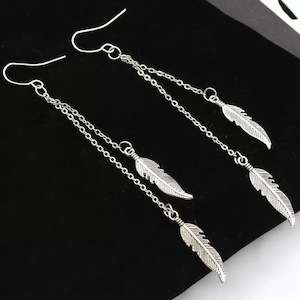 Earrings: Layered Silver Feather Earrings