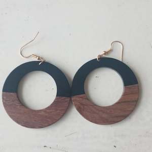 Black/Wood Hoop earrings