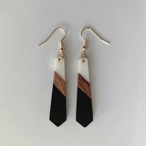 Earrings: Wood & Resin Aurora Drop Earrings - Black & White