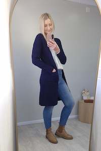 All Nooz Cardis: Navy Ribbed Longline Cardigan