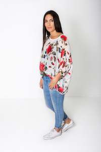 Draped Tops: Cream Rose Draped Tops - Floral Collection