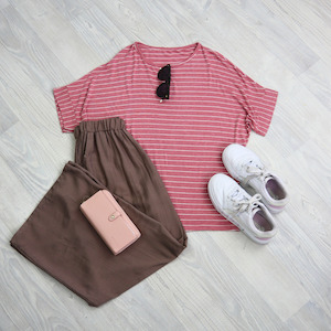 N O O Z Basics: Falling Tee - Rose/White Stripe