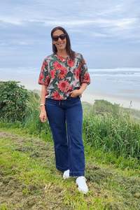 Verity Tie Tops: Short Sleeve Verity Tie Top -  Melon Floral Art