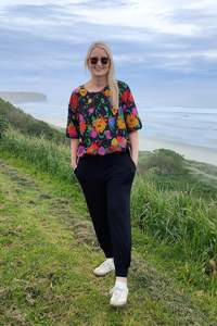 Tops: Short Sleeve Verity Tie Top -   Black Fiesta