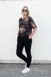 Verity Tie Tops: Short Sleeve Verity Tie Top - Walnut Floral