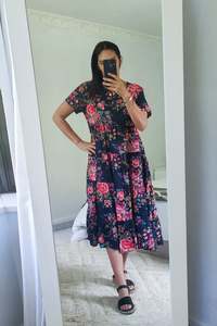 Dresses: Nula Dress - Navy & Pink Blossom