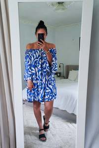 Shopyapps Product Labels Best Selling: Blue - Off Shoulder Aurora Tunic Dress