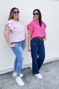 Flutter Sleeve Tees: Light Pink - Silky Vanessa Ruffle Sleeve Top