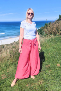 Loose Tie Palazzo Pants -Coral