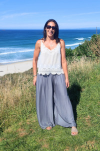 Pants Skirts: Loose Tie Palazzo Pants - Slate