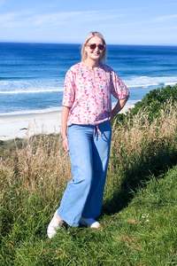 Tops: Short Sleeve Verity Tie Top - Pretty Pink Triangles