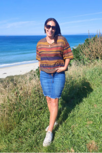 Tops: Short Sleeve Verity Tie Top - Autumn Horizontal Stripe