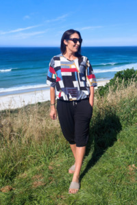 Short Sleeve Verity Tie Top -Retro Geometric