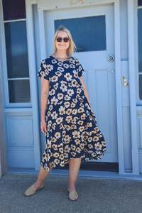 Dresses: Nula Dress - Navy Graphic Daisy
