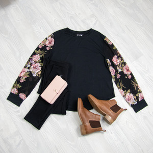 Floral Raglan Tops: Floral Sleeve Claudette Top